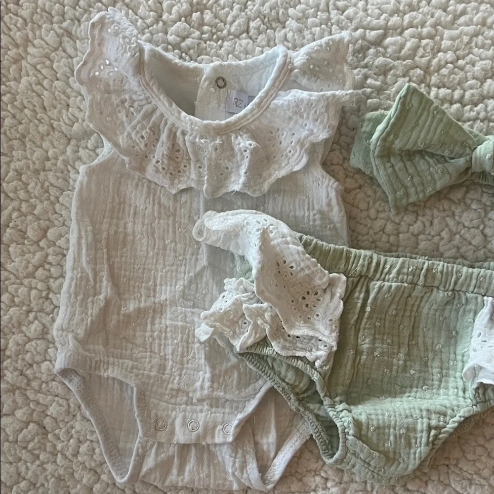 Rachel Zoe White and Green Baby Diaper Cover Set